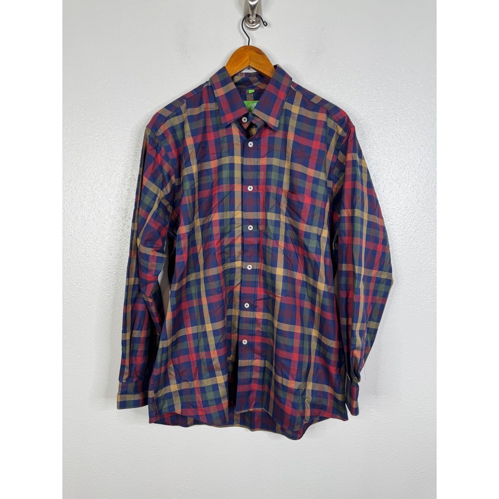 Forsyth of Canada Mens Plaid Button Down Shirt Non Iron Cotton Long Sleeve L